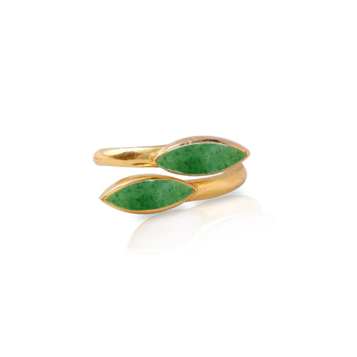 Green Strawberry Quartz Gemstone Marquise Shape Gold Vermeil Bezel Set Ring