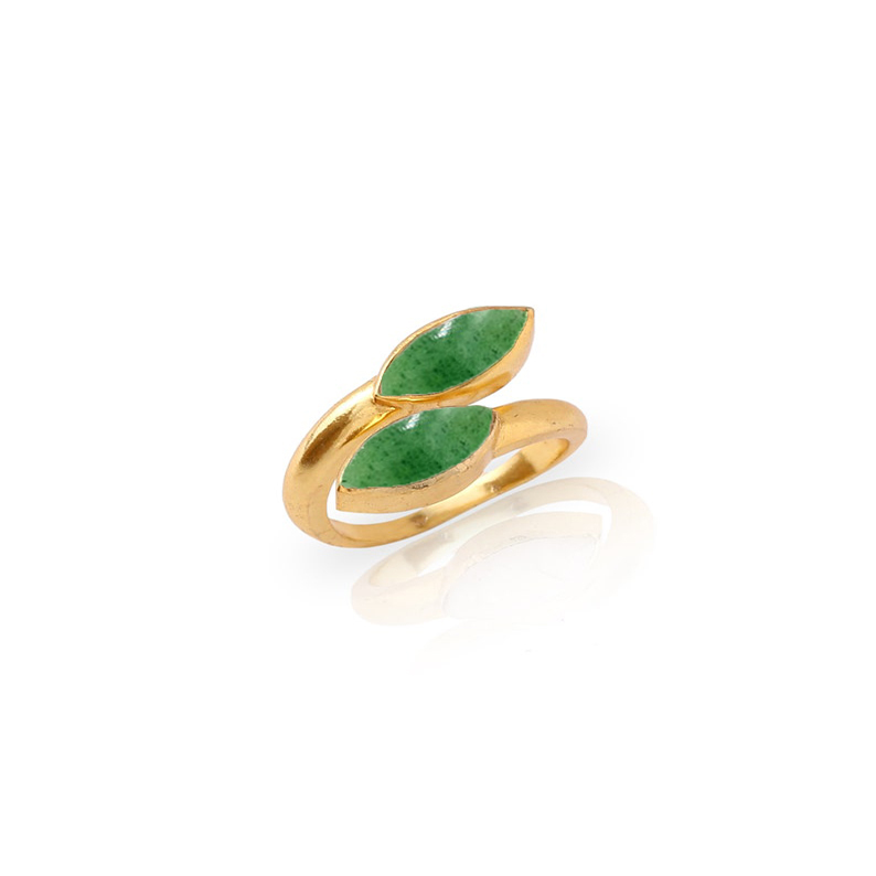 Green Strawberry Quartz Gemstone Marquise Shape Gold Vermeil Bezel Set Ring