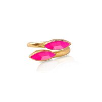 Hot Pink Chalcedony Gemstone Marquise Shape Gold Vermeil Bezel Set Ring