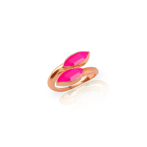 Hot Pink Chalcedony Gemstone Marquise Shape Gold Vermeil Bezel Set Ring