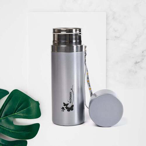 Silver Double Wall Vacuum Insulated Stainless Steel Water Bottle (380 Ml) (6791)