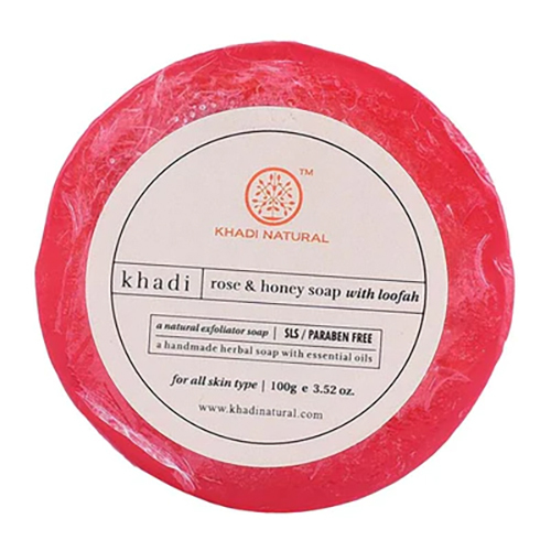 Khadi Natural Rose and Honey Loofah Soap (Sls-Paraben Free) 100 g