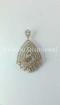 Yellow Gold Natural Round and Emerald Solitaire look Diamond Pendant Set