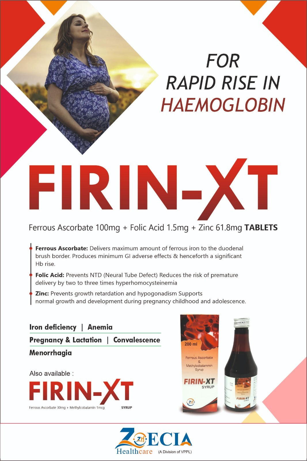 Ferrous ascorbate 100MG folic acid 1.5MG and zinc 61.8MG