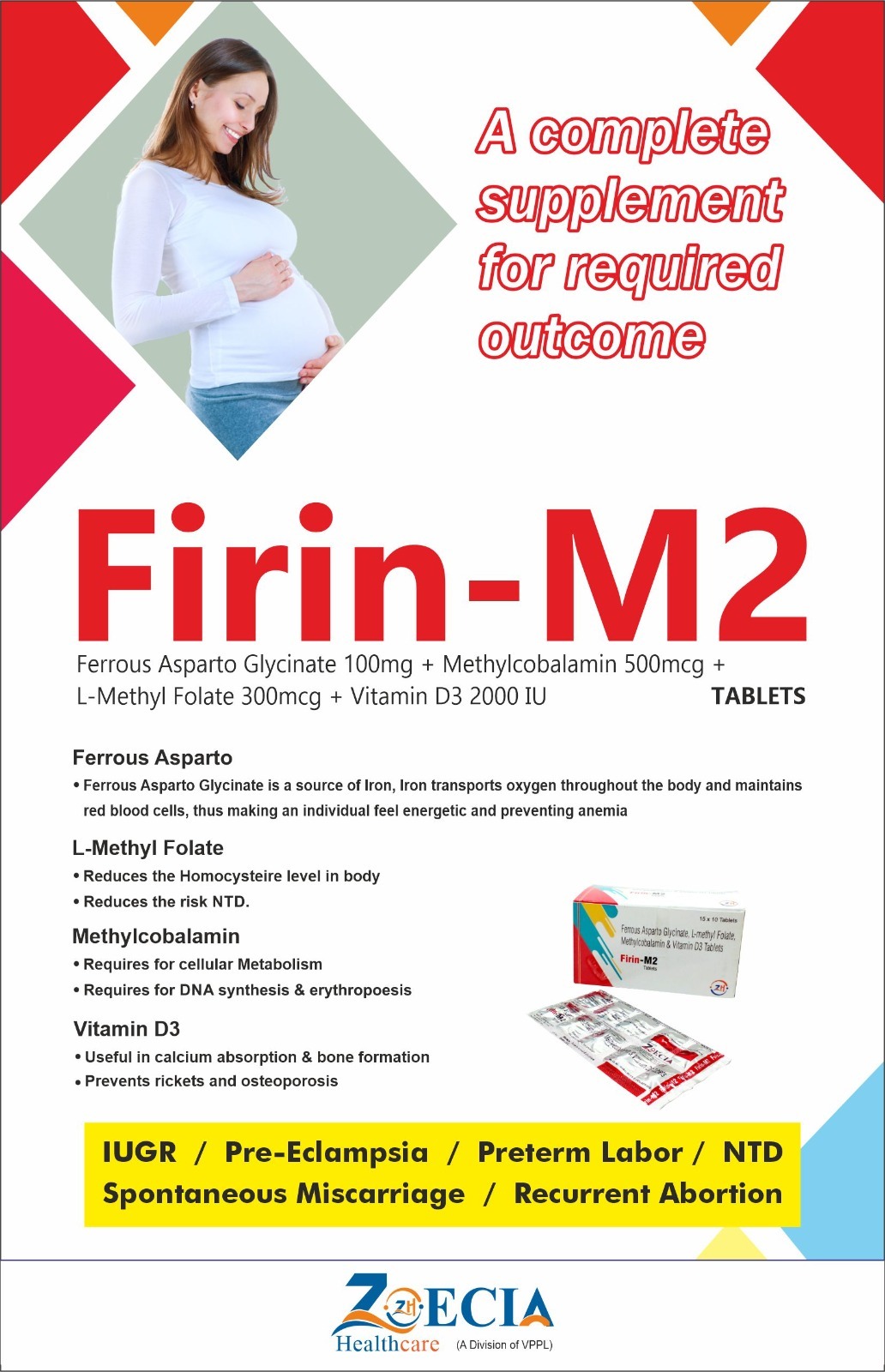 Ferrous Asparto Glycinate Elemental Iron 100mg Methylcobalamin 500 mcg L-Methylfolate 300mcg