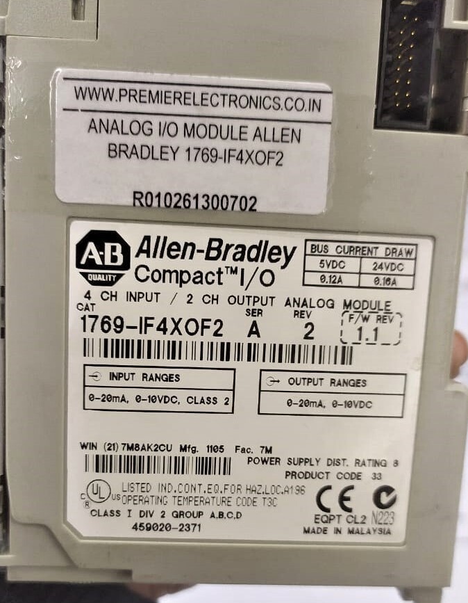 ALLEN BRADLEY ANALOG I-O MODULE 1769-IF4OXF2 PLC