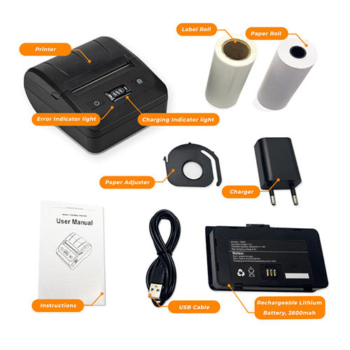 Portable Label And Receipt Printer With 2600mah Battery