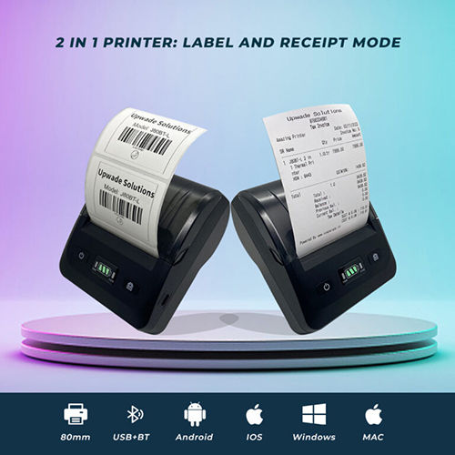 Portable Label And Receipt Printer With 2600mah Battery