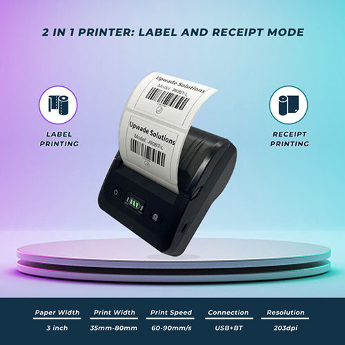 Portable Label And Receipt Printer With 2600mah Battery