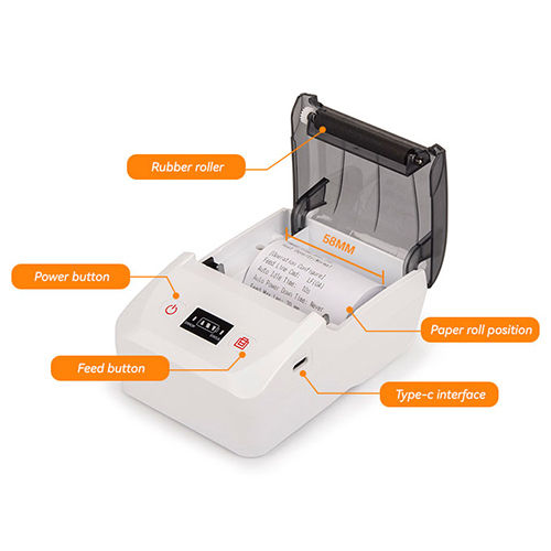 Portable Receipt Printer With 1500mAh Rechargeable Battery