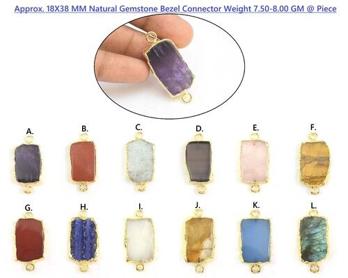 Natural Gemstone Electroplated Gold Plated Bezel Connector