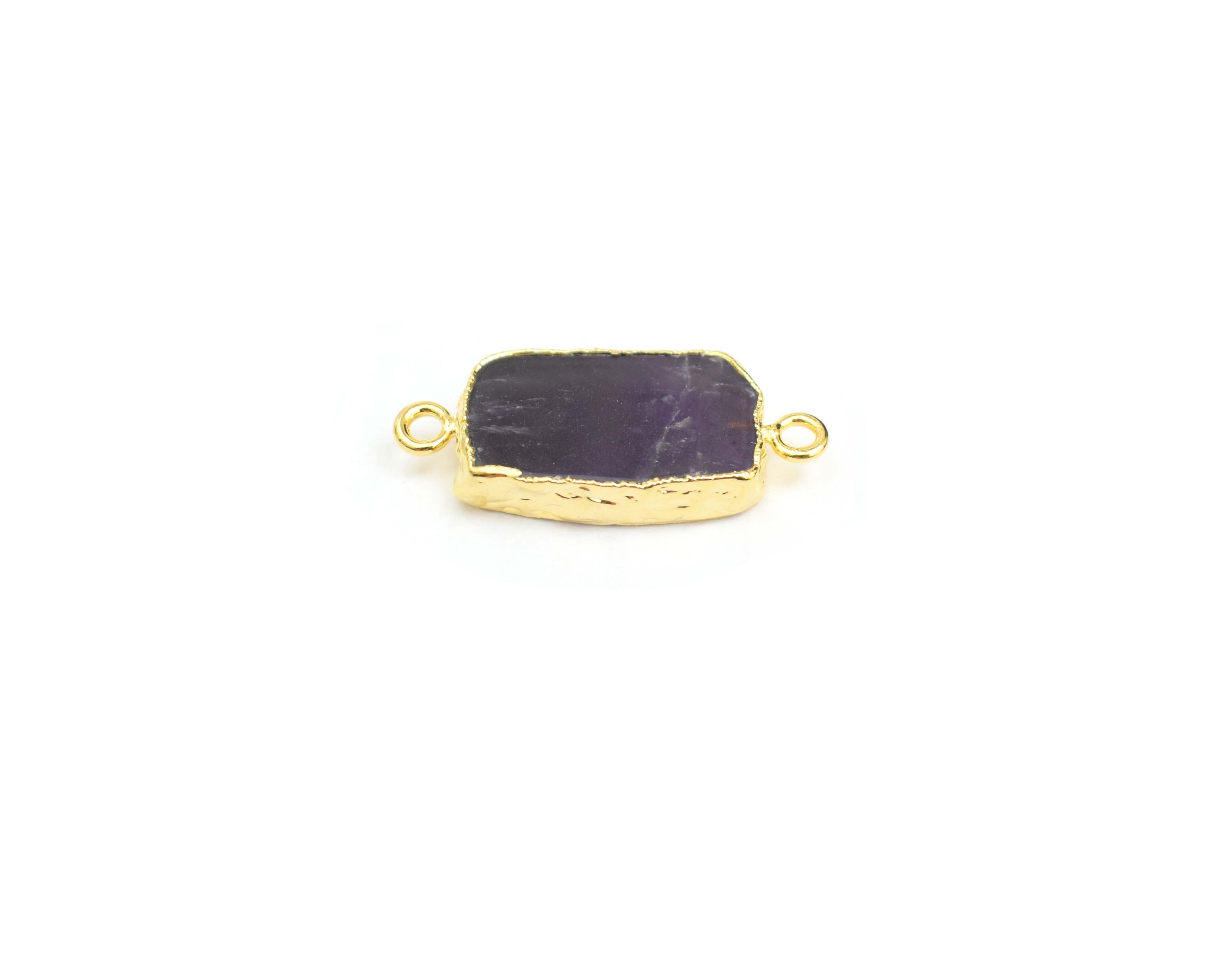 Natural Gemstone Electroplated Gold Plated Bezel Connector