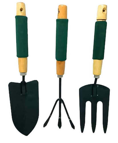 GARDENING TOOL WOOD HANDLE CULTIVATOR TROWEL FORKS TOOL SET (3 PACK) (1505)