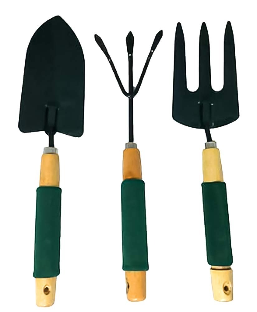 GARDENING TOOL WOOD HANDLE CULTIVATOR TROWEL FORKS TOOL SET (3 PACK) (1505)