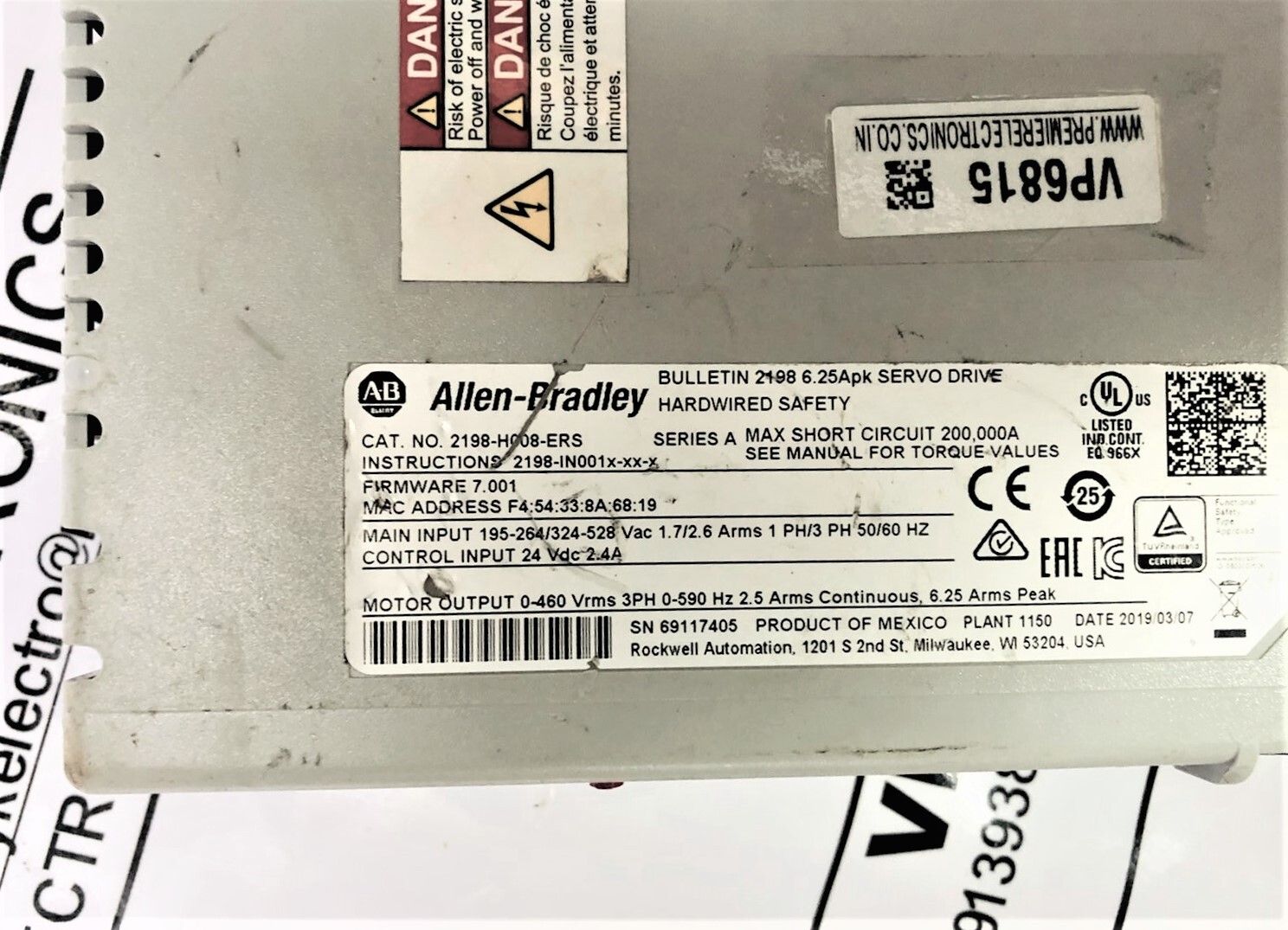 ALLEN BRADLEY KINETIX SERVO DRIVE 5500  CAT NO. 2198-H025-ERS