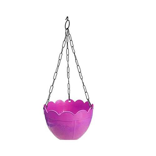FLOWER POT PLANT WITH HANGING CHAIN FOR HOUSEPLANTS GARDEN BALCONY DECORATION (3851) - Stainless Steel & Plastic 20x20x13 cm Multi-Color | Ideal for Stylish Indoor & Outdoor Use