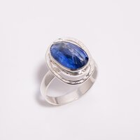 Blue Kyanite Rose Cut Gemstone 925 Sterling Silver Ring Size US 6 Women Fashion rings Exporter