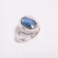 Blue Kyanite Rose Cut Gemstone 925 Sterling Silver Ring Size US 6 Women Fashion rings Exporter