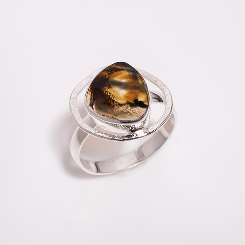Rose Cut Gemstone Moantana Agate 925 Sterling Silver Ring