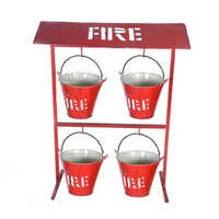 4 Bucket Fire Bucket Stand - Stainless Steel, Bright Red Color, 1-year Warranty | Ideal For Industrial, Commercial & Domestic Fire Safety