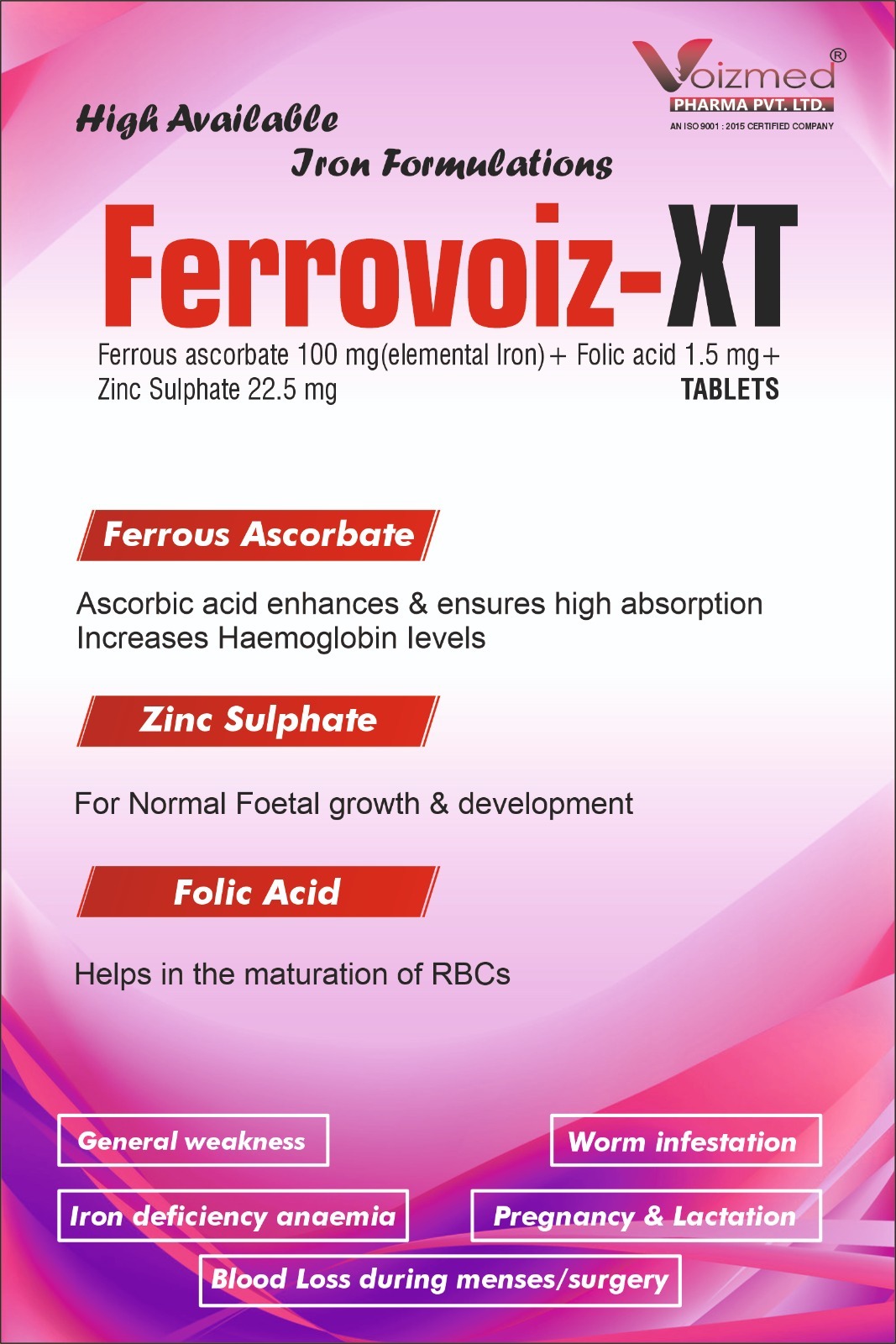 Ferrous Ascorbate Eq. Elemental Iron 100mg Folic Acid 1.5mg Zinc 22.5mg