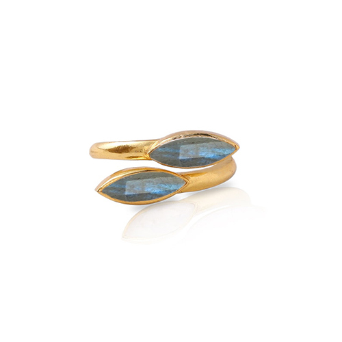 Labradorite Gemstone Marquise Shape Gold Vermeil Bezel Set Ring