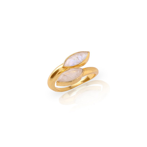 Rainbow Moonstone Gemstone Marquise Shape Gold Vermeil Bezel Set Ring