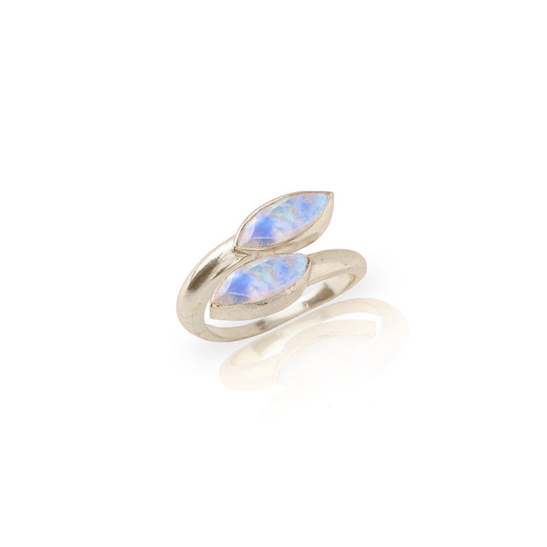 Rainbow Moonstone Gemstone Marquise Shape Gold Vermeil Bezel Set Ring