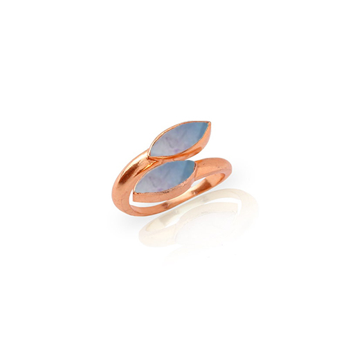 Rainbow Fluorite Gemstone Marquise Shape Gold Vermeil Bezel Set Ring