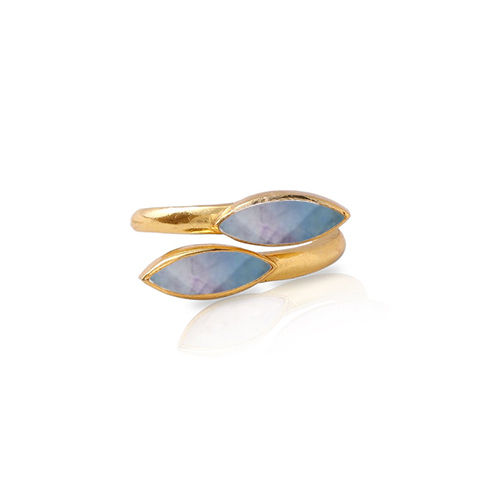 Rainbow Fluorite Gemstone Marquise Shape Gold Vermeil Bezel Set Ring