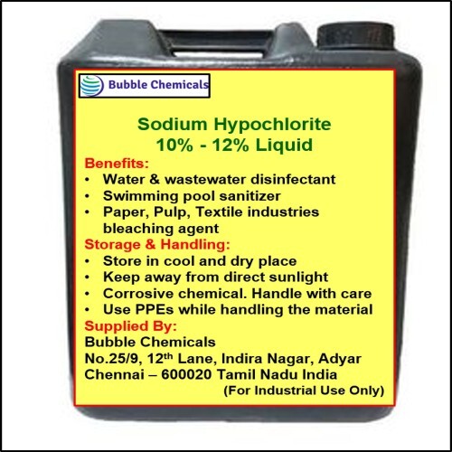 Sodium Hypochlorite 12 Liquid Application Drinking Water Treatment at Best Price in Chennai