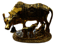 Gold Plated Kamdhenu Cow With Calf And Laddu Gopal