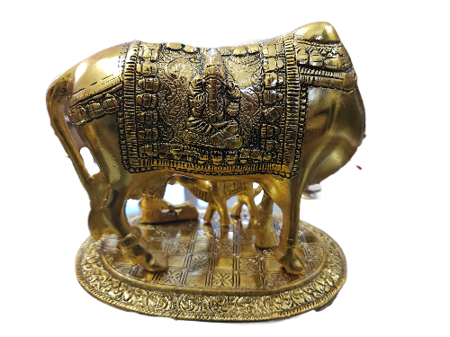 Gold Plated Kamdhenu Cow With Calf And Laddu Gopal