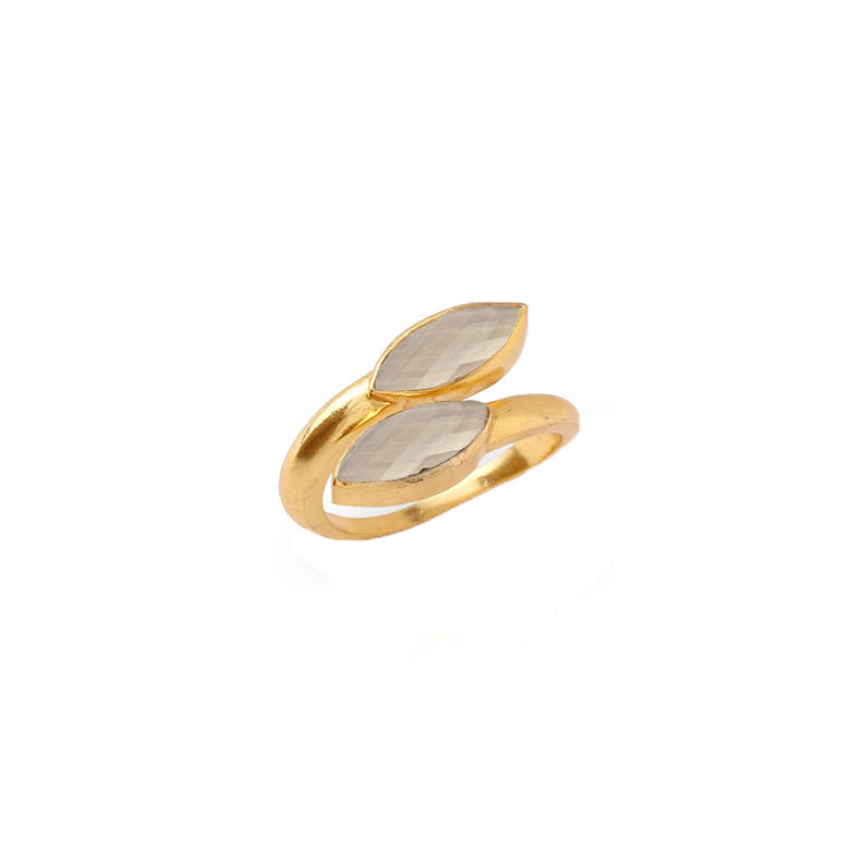 Smoky Quartz Gemstone Marquise Shape Gold Vermeil Bezel Set Ring