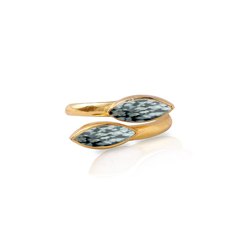 Snowflake Obsidian Gemstone Marquise Shape Gold Vermeil Bezel Set Ring