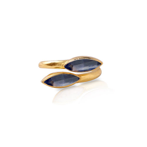 Sodalite Gemstone Marquise Shape Gold Vermeil Bezel Set Ring Size: 6X8Mm