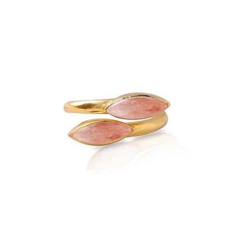 Strawberry Quartz Gemstone Marquise Shape Gold Vermeil Bezel Set Ring Size: 6x8mm