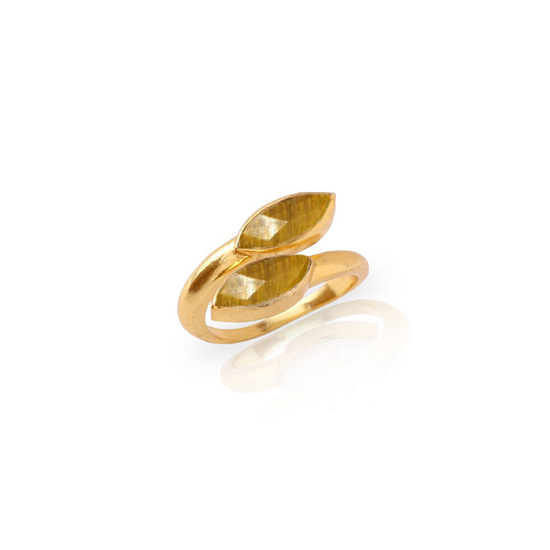 Tiger Eye Gemstone Marquise Shape Gold Vermeil Bezel Set Ring