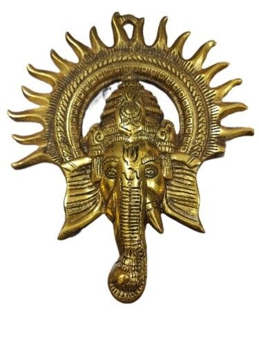 Golden Lord Ganesha with Sun Decorative Metal Wall Hanging Decorative Showpiece