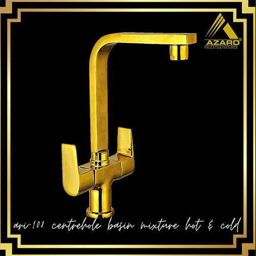 Golden Long Body Azaro Ora Basin Mixture Taps