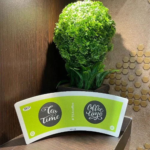 Paper Cup Raw Material And Blanks - Food-Grade Paper, 140 GSM, White | PE Coated, Printed Red and Black, Eco-Friendly, Heat Resistant, Die-Cut Design