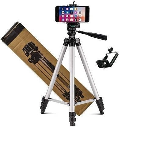 Tripod 3110 Stand with 3-Way Head Tripod 3110 with Mobile Phone Holder Mount Tripod Kit (Silver)
