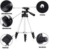 Tripod 3110 Stand with 3-Way Head Tripod 3110 with Mobile Phone Holder Mount Tripod Kit (Silver)