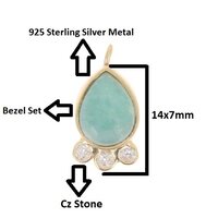 Amazonite Gemstone Drop Shape Gold Vermeil Bezel set Round Cz set Charms