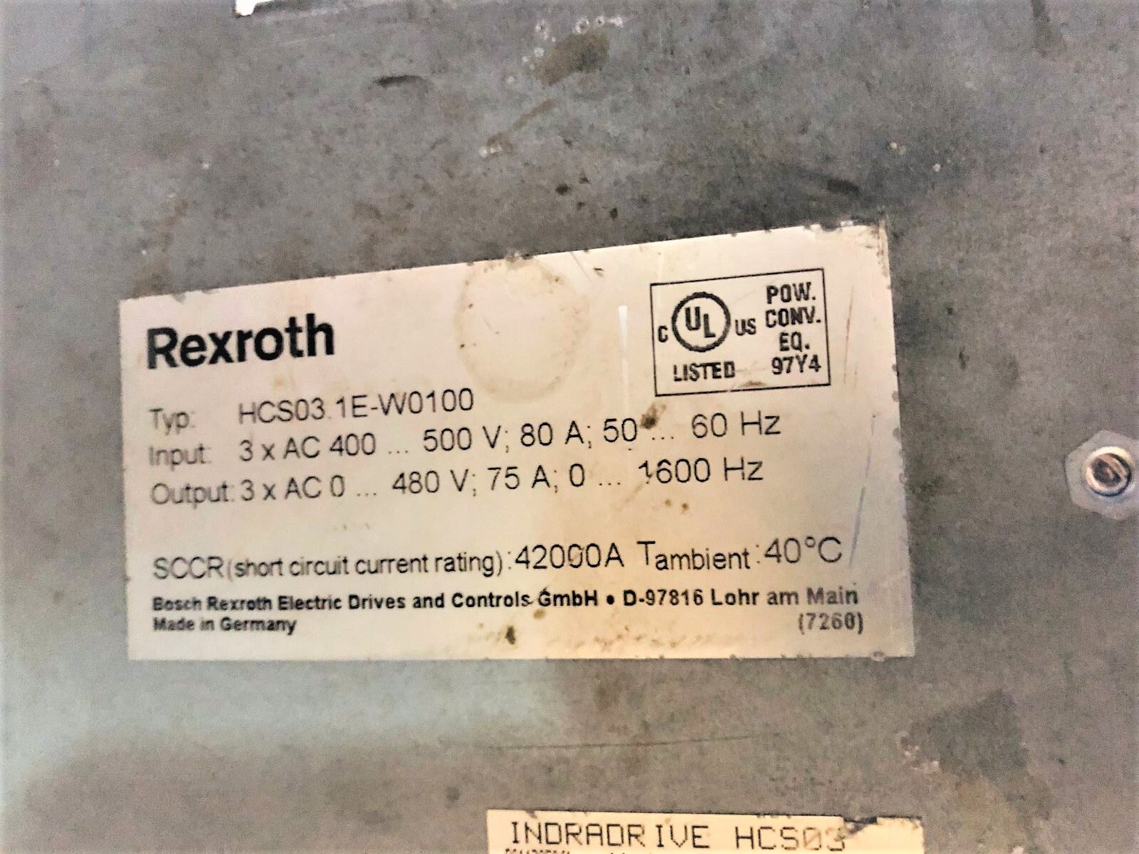 REXROTH HCS03-1E-W0100-A-05-NPBV 75AMP 400VOLT