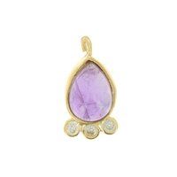 Amethyst Gemstone Drop Shape Gold Vermeil Bezel set Round Cz set Charms