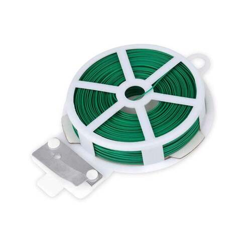 Green Plastic Twist Tie Wire Spool With Cutter For Garden Yard Plant 50M (Green) (0873)