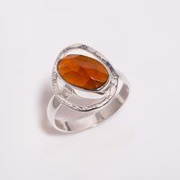 Hessonite Rose Cut Gemstone 925 Sterling Silver Ring Size US 8