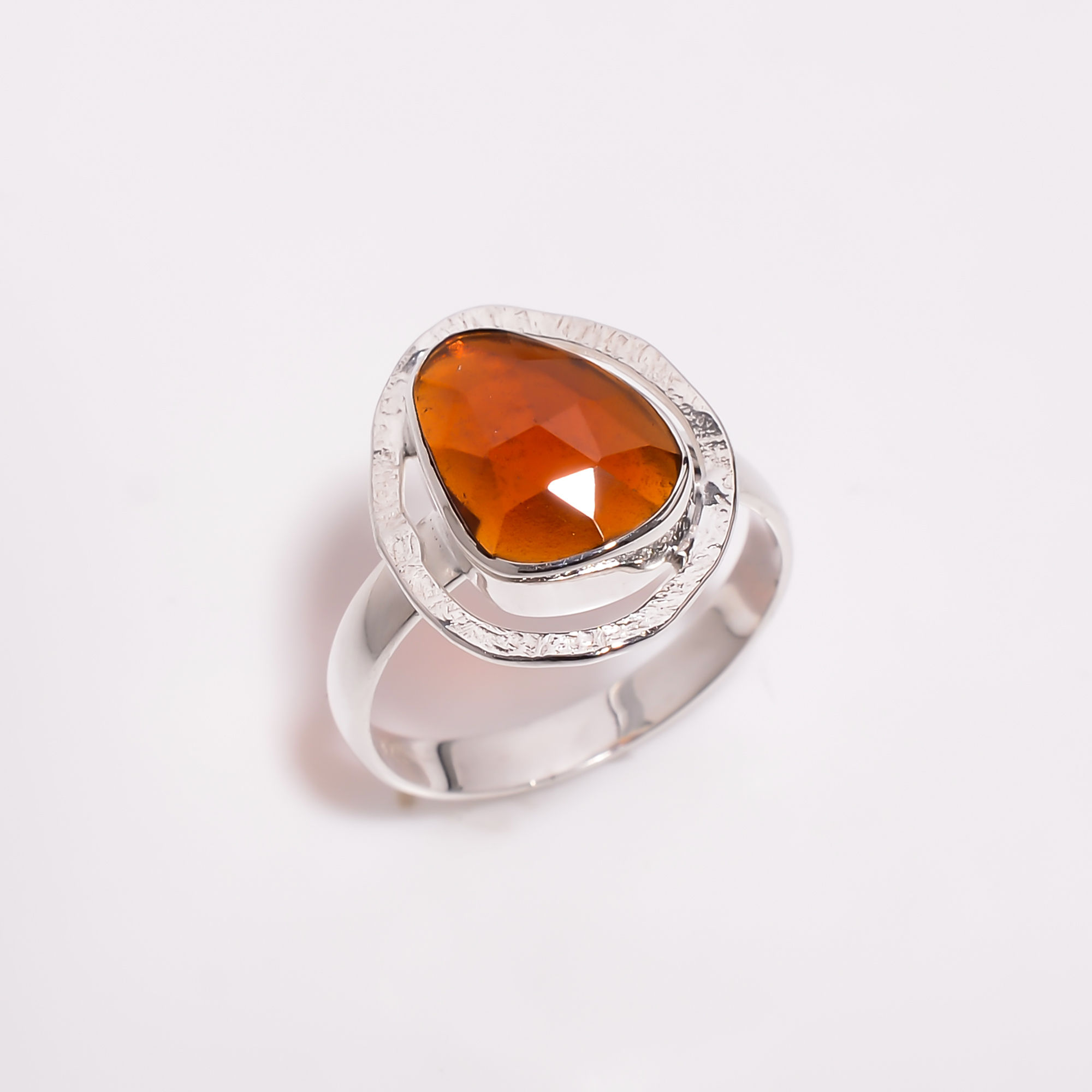 Hessonite Rose Cut Gemstone 925 Sterling Silver Ring Size US 8