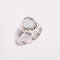 Aquamarine Rose Cut Gemstone 925 Sterling Silver Ring Size US 8 Women Fashion Rings Exporter